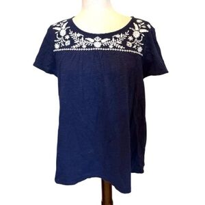 Kim Rogers Petite Blue & White Embroidered Top Size Medium Petite